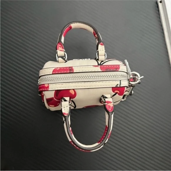 Coach Rowan Cherry Print Mini Bag in White and Red Key Chain - Picture 4 of 6
